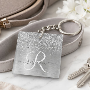 Monogramme Nom Paillettes Métal Brossé Argent