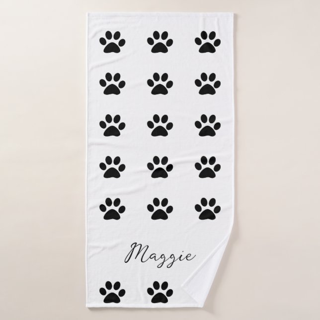 Monogramme Nom personnalisé Motif Empreinte de pat (Serviette de bain)