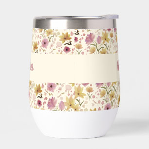 Monogramme nommé fleur sauvage rose aquarelle