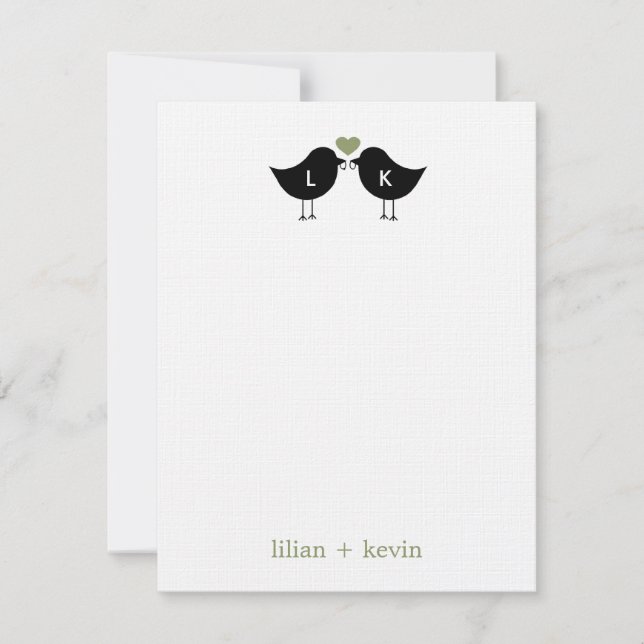 Monogramme Oiseaux Mariage Carte de remerciements  (Devant)