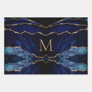 Monogramme or bleu marine Votre feuille de papier 