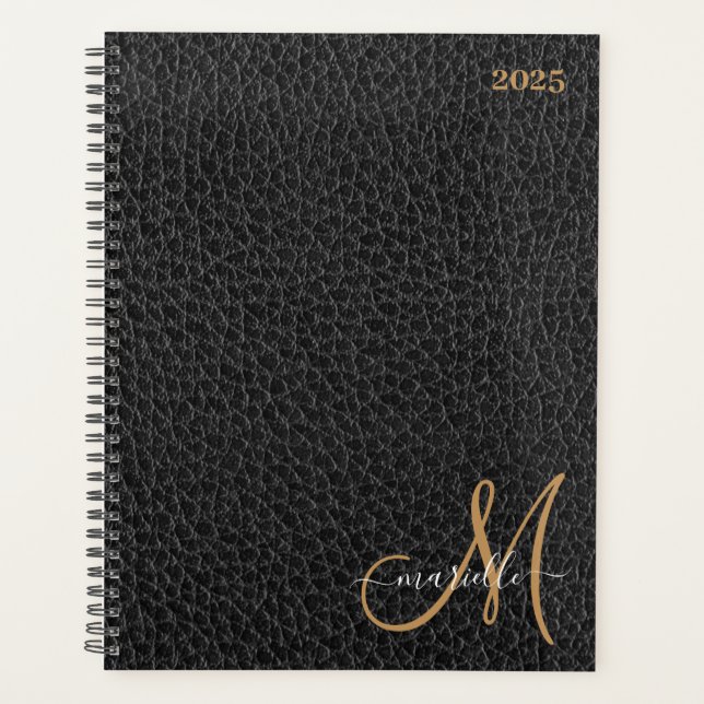 Monogramme Or Faux Cuir noir Hebdomadaire Mensuel (Devant)