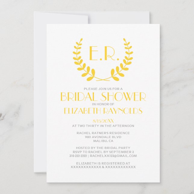 Monogramme Or Invitations de douche nuptiale (Devant)