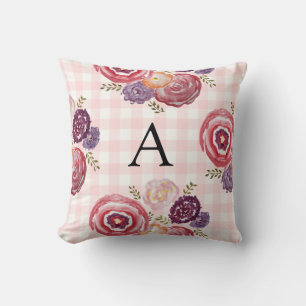 Monogramme Oreiller à lancer de peinture florale