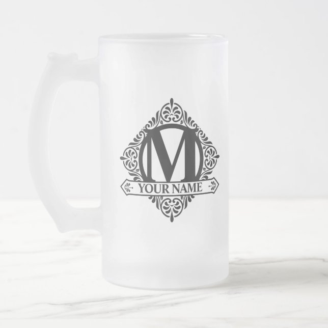 Monogramme Orné Design Verre Frosted Beer Mug (Gauche)