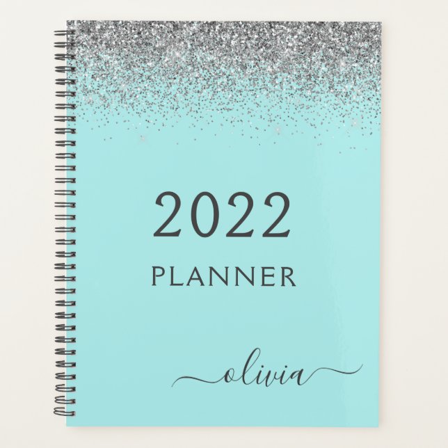 Monogramme Pailleté Bleu Aqua Argenté 2022 (Devant)