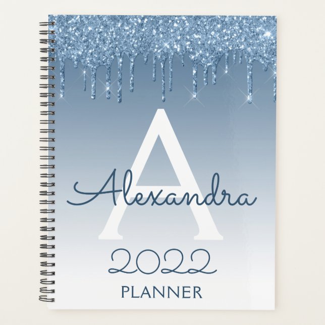 Monogramme Paillettes Gouttes de Verre Bleu 2022 (Devant)