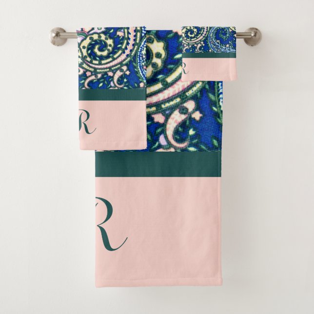Monogramme Paisson bleu Sage vert clair rose (En situation)