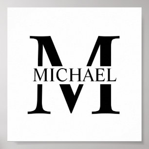Monogramme personnalisé blanc et affiche de nom