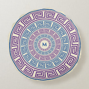 Monogramme personnalisé clé grecque ronde Coussin 