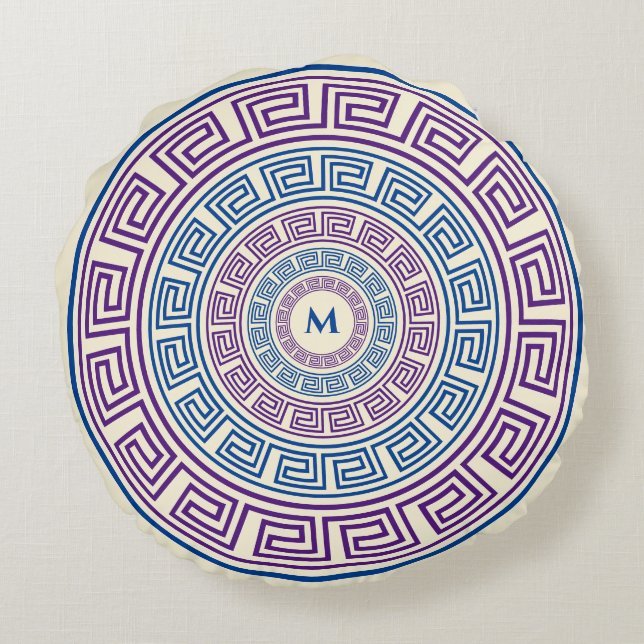 Monogramme personnalisé clé grecque ronde Coussin  (Dos)