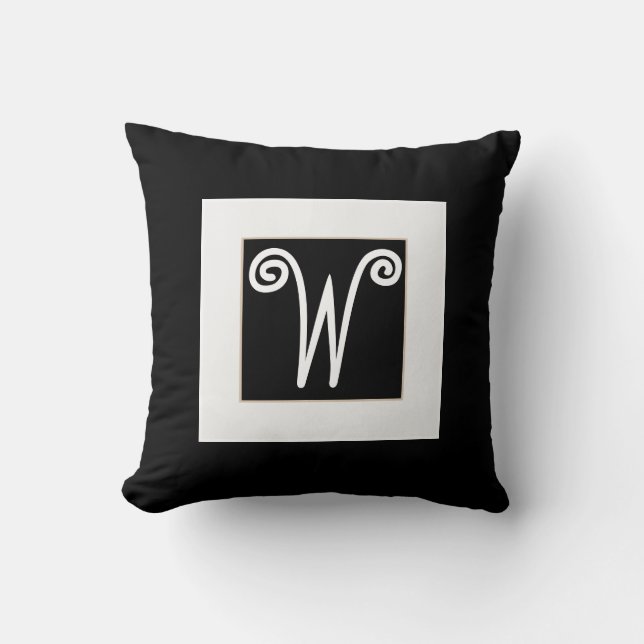 monogramme personnalisé coussin audacieux noir et  (Recto)