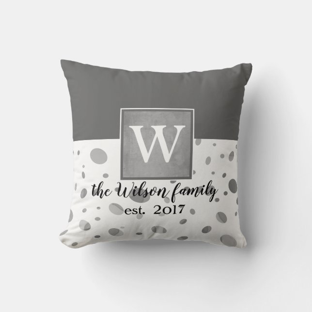 monogramme personnalisé coussin gris et blanc (Recto)