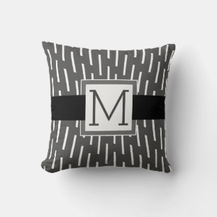 monogramme personnalisé coussin moderne gris et bl