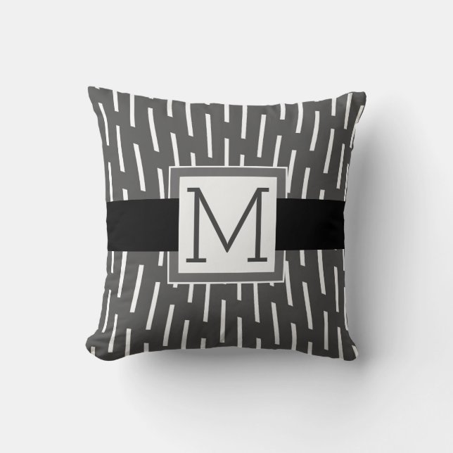 monogramme personnalisé coussin moderne gris et bl (Recto)