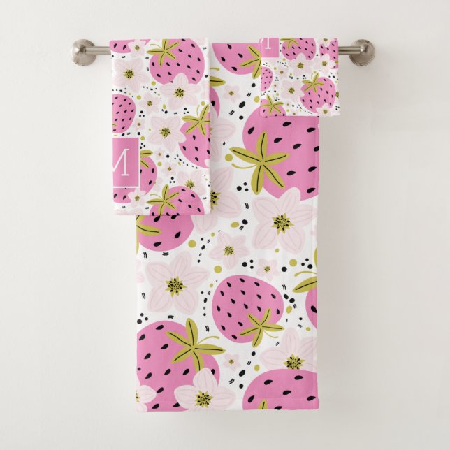 Monogramme personnalisé de fraises roses (En situation)