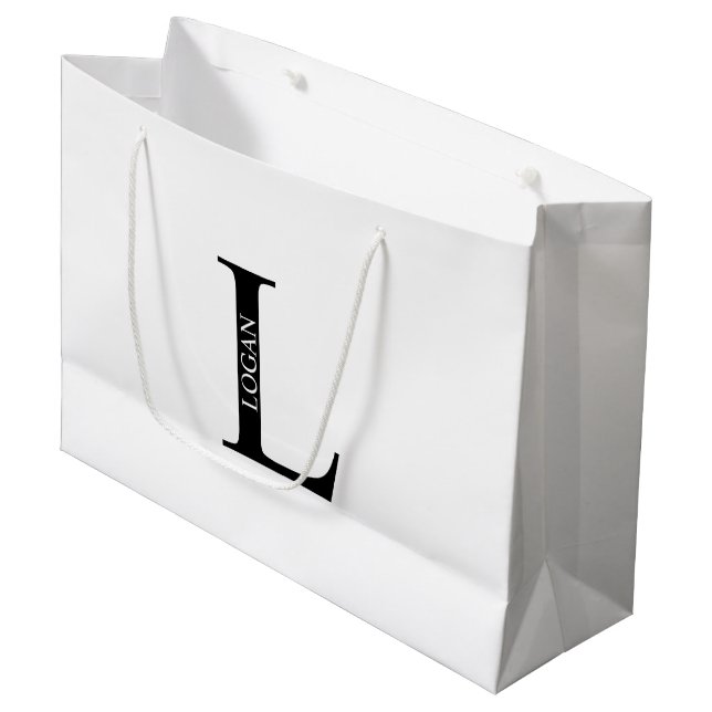 Monogramme personnalisé et nom grand sac cadeau (Devant Angle)