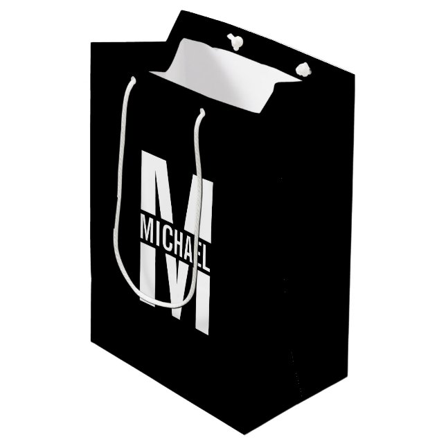 Monogramme personnalisé et nom sac cadeau moyen (Devant Angle)