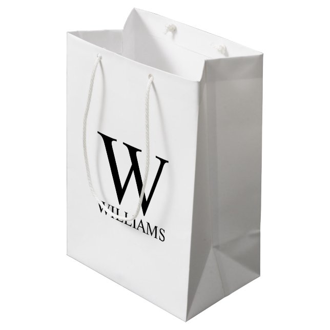 Monogramme personnalisé et nom sac cadeau moyen (Devant Angle)