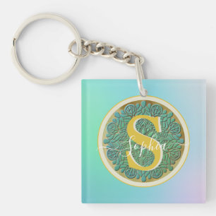 Monogramme personnalisé Mandala Gold et bleu