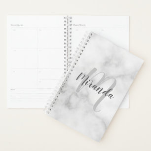 Monogramme personnalisé moderne et Marbre blanc d