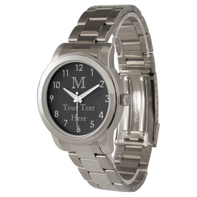 Monogramme Personnalisé Montres À Visage Noir Pour (Incliné)