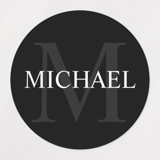 Monogramme personnalisé noir et Étiquettes de nom (Design 1)