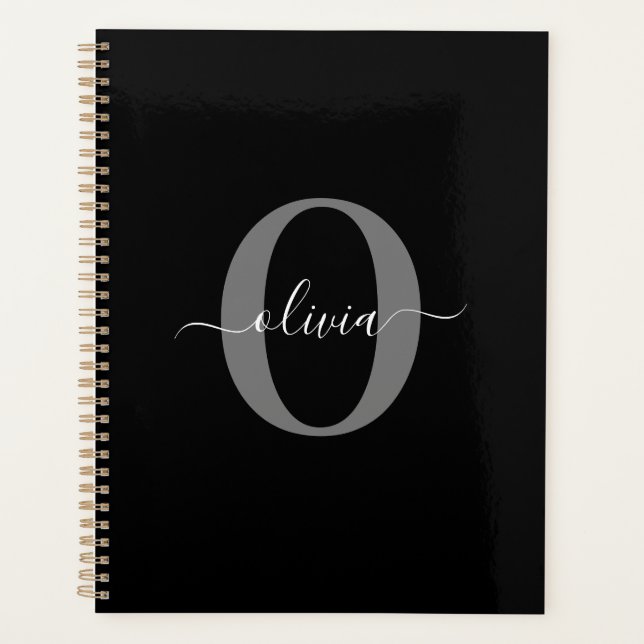 Monogramme personnalisé Nom de script noir blanc g (Devant)