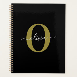 Monogramme personnalisé Nom du script Black White 