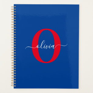 Monogramme personnalisé Nom du script Bleu Blanc R