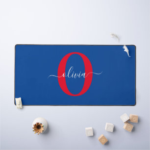 Monogramme personnalisé Nom du script Bleu Blanc R