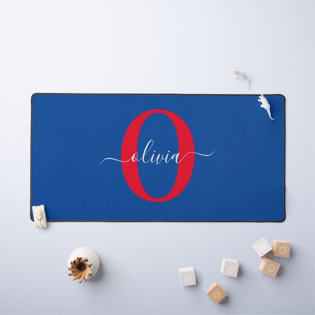 Monogramme personnalisé Nom du script Bleu Blanc R (Tableau pour enfants)