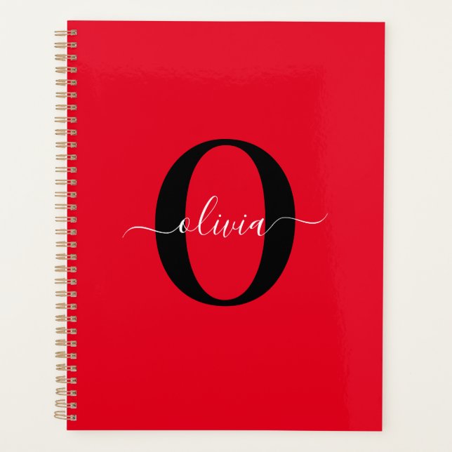 Monogramme personnalisé Nom du script Rouge Noir B (Devant)