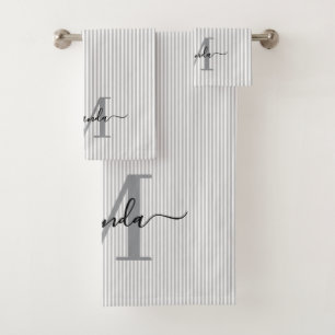 Monogramme Personnalisé Rayures Grises et Blanches