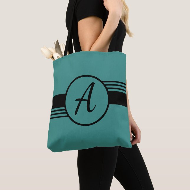 Monogramme personnalisé Sac fourre-tout bleu et no (De près)