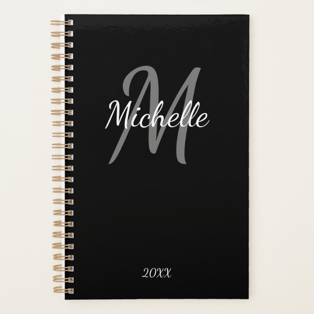 Monogramme personnalisé simple moderne noir et bla (Devant)