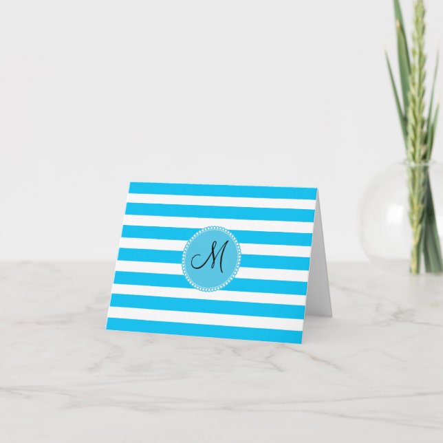 Monogramme personnalisé Turquoise Bleu et blanc ra (Devant)