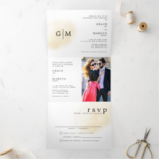 Monogramme photo Faire-part de mariage bilingue