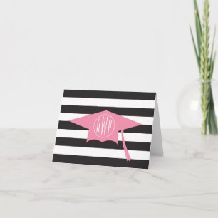 Monogramme Pink Graduation Cap + Black Stripes