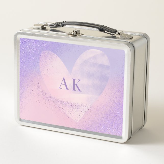 Monogramme Pink Pink Gradient Coeur Lunchbox (Devant)