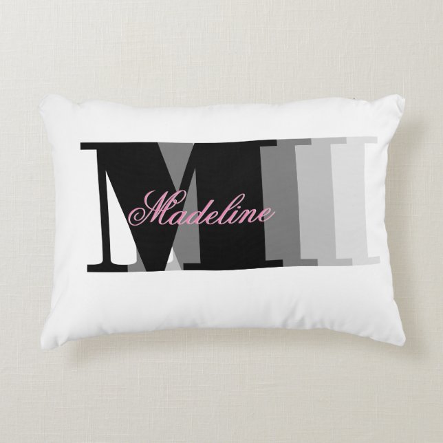 Monogramme Pink Script Typographie Nom Coussin (Devant)