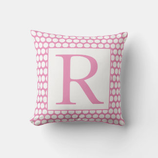 Monogramme Pink White Polka Dots Trendy Girly Gift Kissen