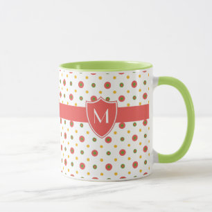 Monogramme Pois blancs rouges Ringer Coffee Mug