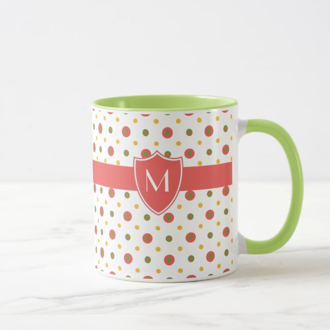 Monogramme Pois blancs rouges Ringer Coffee Mug (Droite)