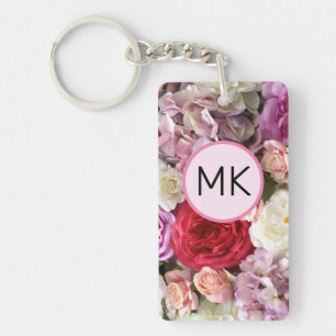 Monogramme porte - clé avec fleurs roses et rouges