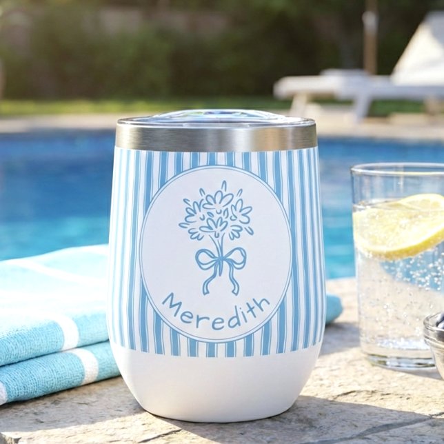 Monogramme Préppy à rayures bleues et blanches Cap (Créateur téléchargé)