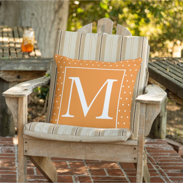 Monogramme Pumpkin Orange White Polka Dots Herbst Kissen (Stuhl )