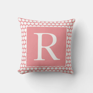 Monogramme Punkte Herbst Geschenk Weiß Lachsrosa Kissen