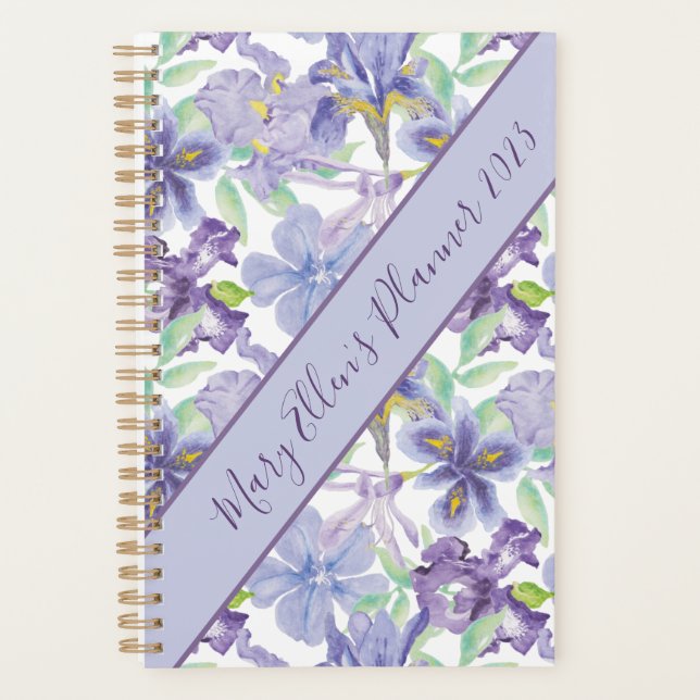 Monogramme Purple Jaune Iris Floral Aquarelle Anné (Devant)