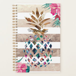 Monogramme rayé d'ananas floral